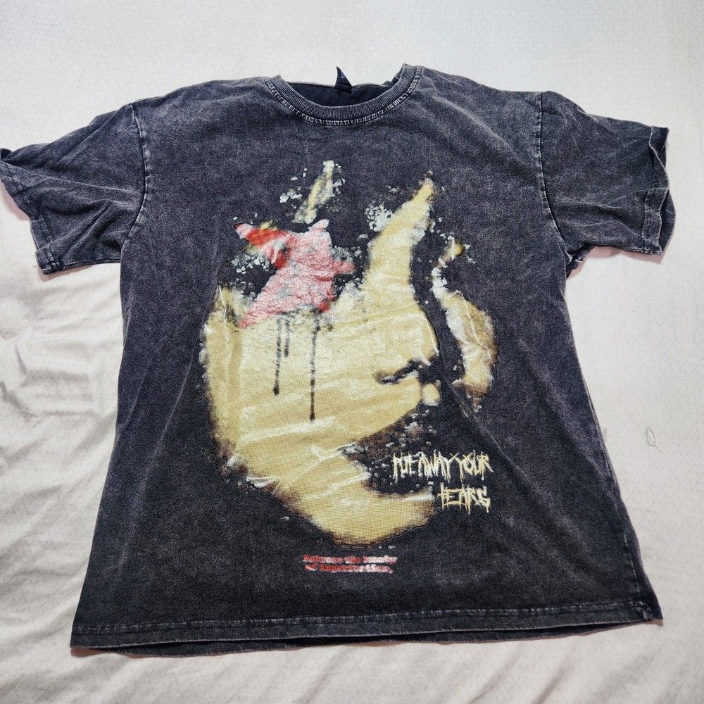 ROMWE Runaway Your Heart Graphic Tee Mens M Black Acid Wash Grunge Streetwear